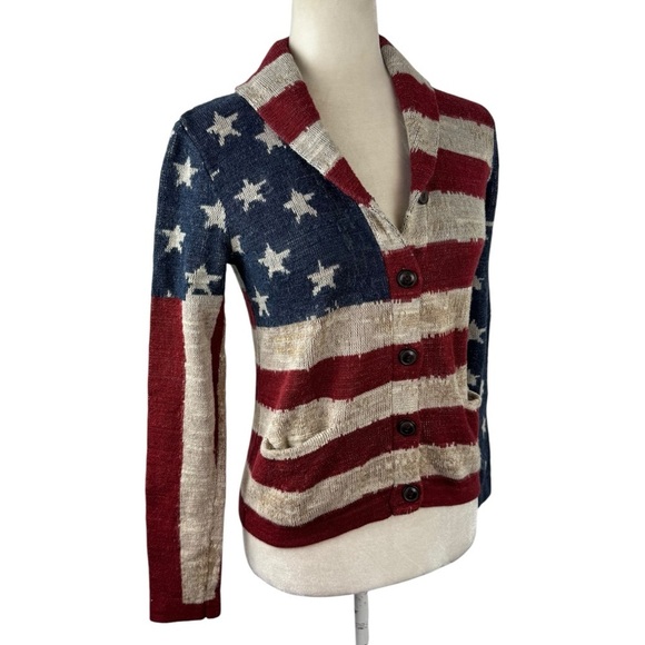 Denim & Supply Ralph Lauren American Flag Sweater Cardigan Size Medium Cotton - Picture 7 of 16